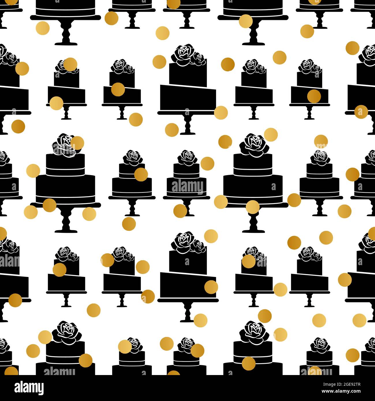 Black and White Cake Pattern Background with Gold Dots Stock Vector