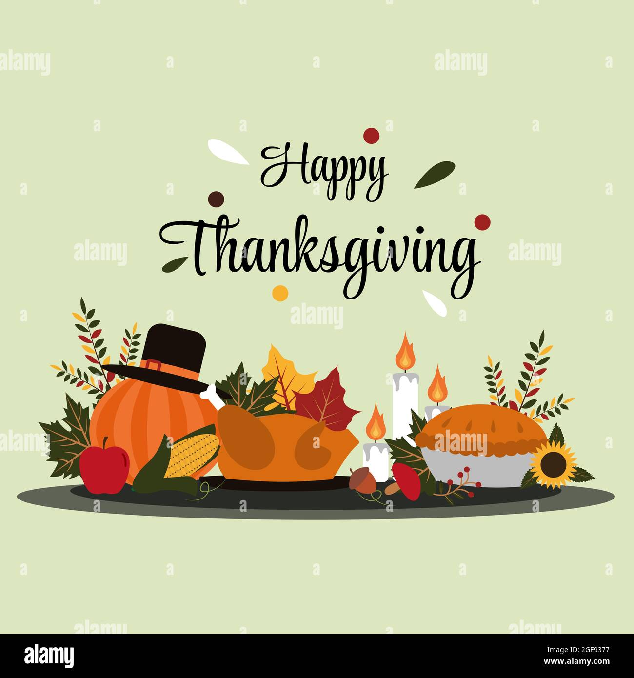 Happy Thanksgiving Day Food Autumn Fall Season Flat Illustration Stock Vector