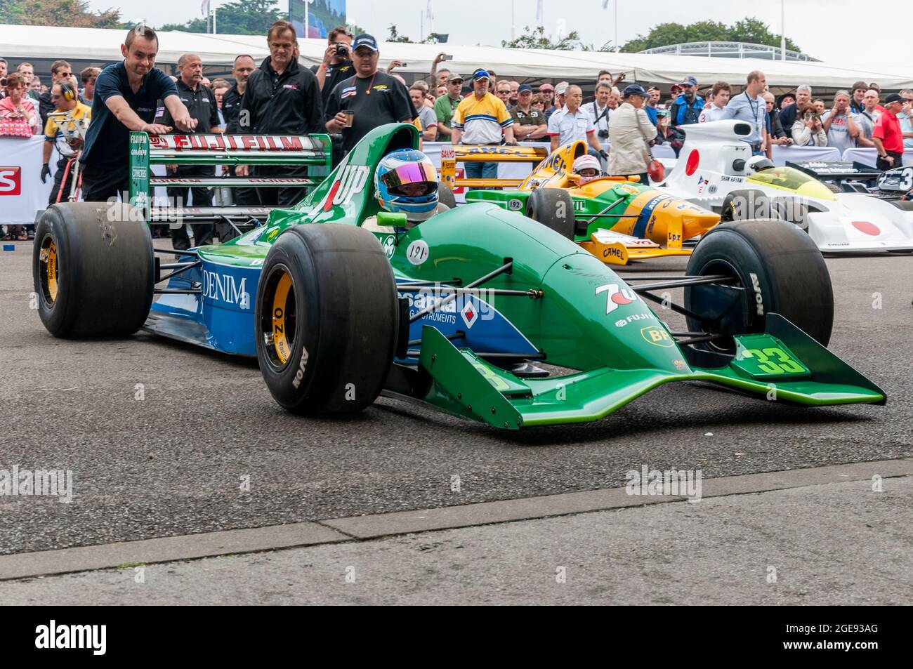 Jordan 191 Formula Grand Prix racing car at the Goodwood Festival of Speed motor racing event 2014. 1991 race in assembly for race Stock Photo - Alamy