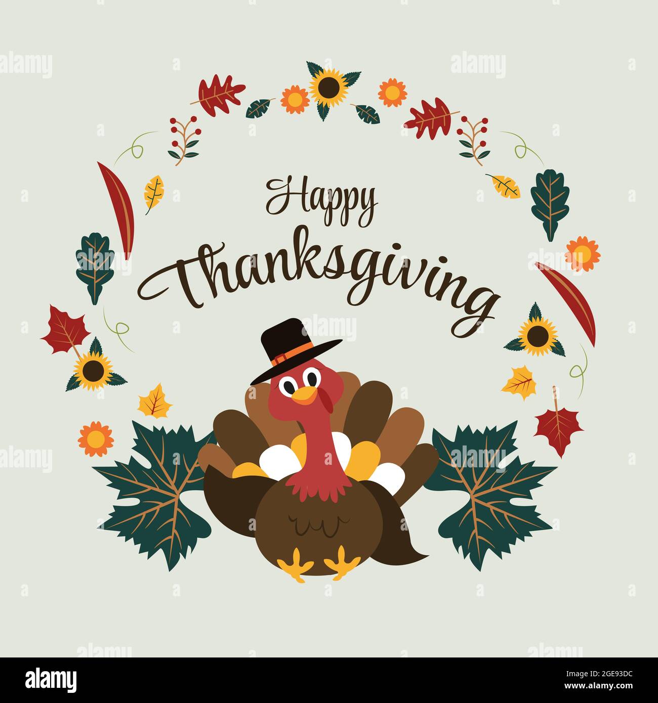 Turkey Happy Thanksgiving Day Autumn Fall Season Flat Illustration Stock Vector