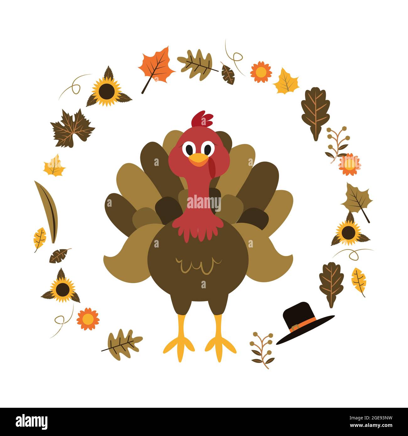 Turkey Happy Thanksgiving Day Autumn Fall Season Flat Illustration Stock Vector