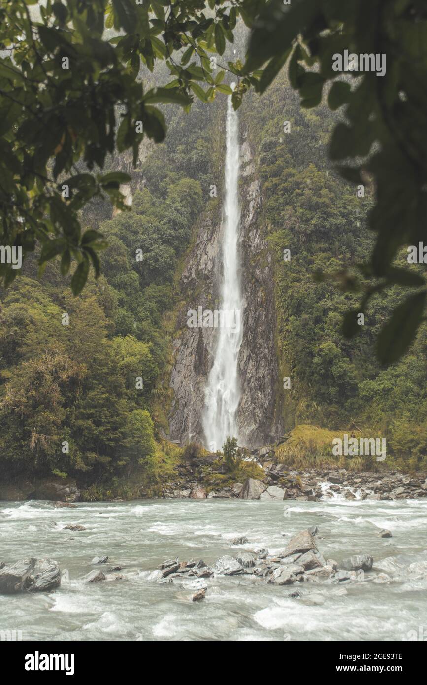 View of waterfall in New Zealand Stock Photo - Alamy
