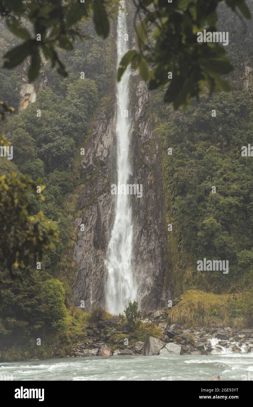 View of waterfall in New Zealand Stock Photo - Alamy