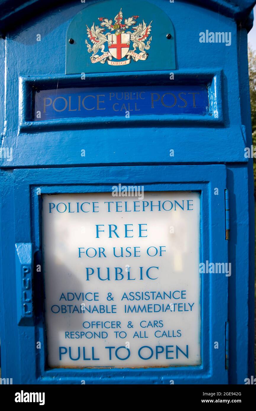 Police Telephone Call Box At The Avoncroft Museum of Historic Buildings Stoke Heath Bromsgrove Worcestershire England UK Stock Photo