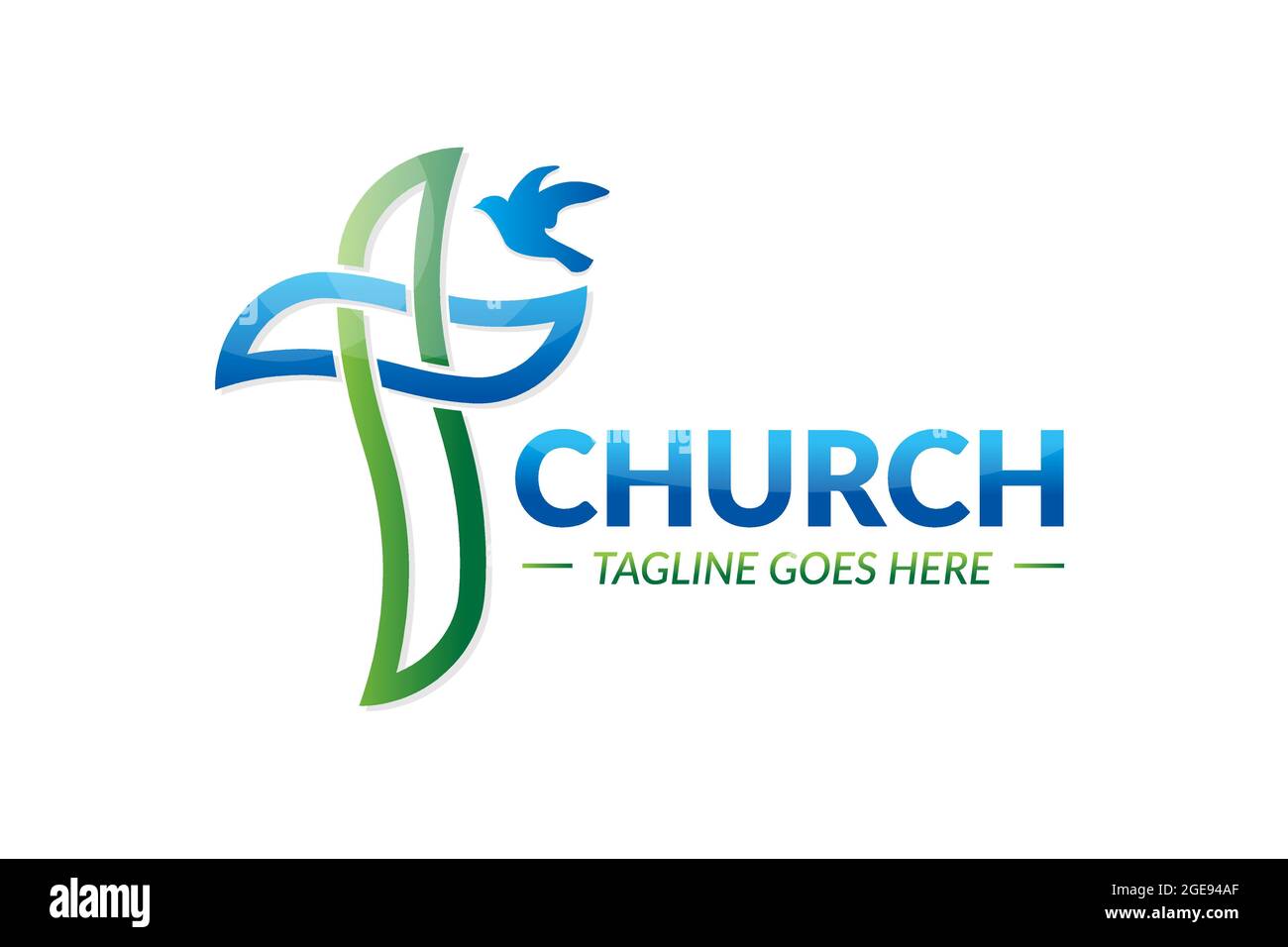 Christian Church Logo Design with Cross and Pigeon Stock Vector