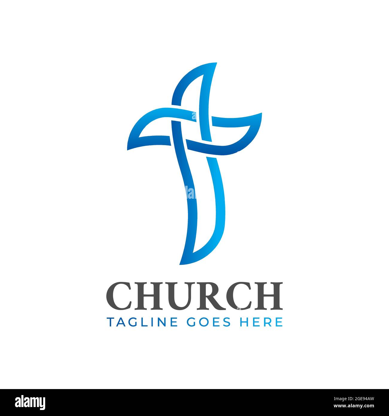 Christian Church Abstract Blue Logo Design with Cross Stock Vector