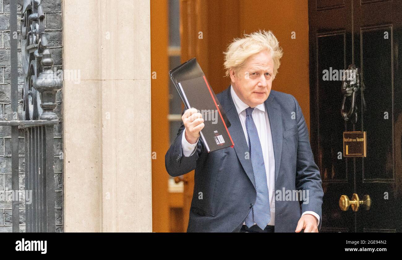 London, UK. 18th Aug, 2021. London UK Boris Johnson, MP Prime Minister, leaves 10 Downing Street to go to the Afghanistan debate. Credit: Ian Davidson/Alamy Live News Stock Photo