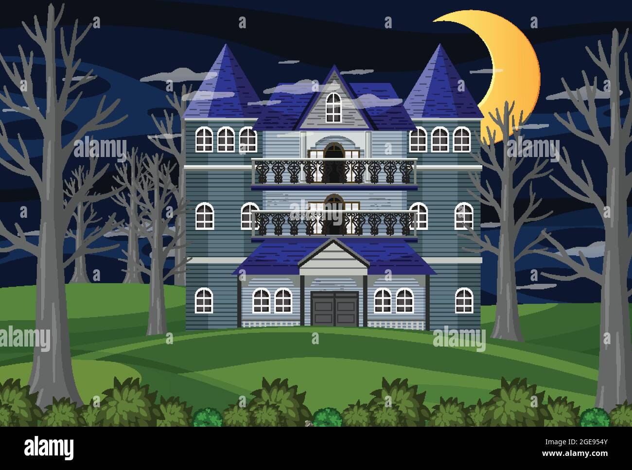 Haunted halloween mansion at night illustration Stock Vector Image ...