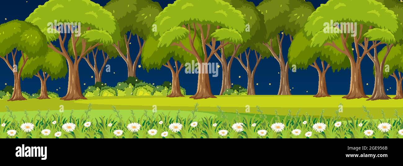 Nature park at night time horizontal scene illustration Stock Vector ...