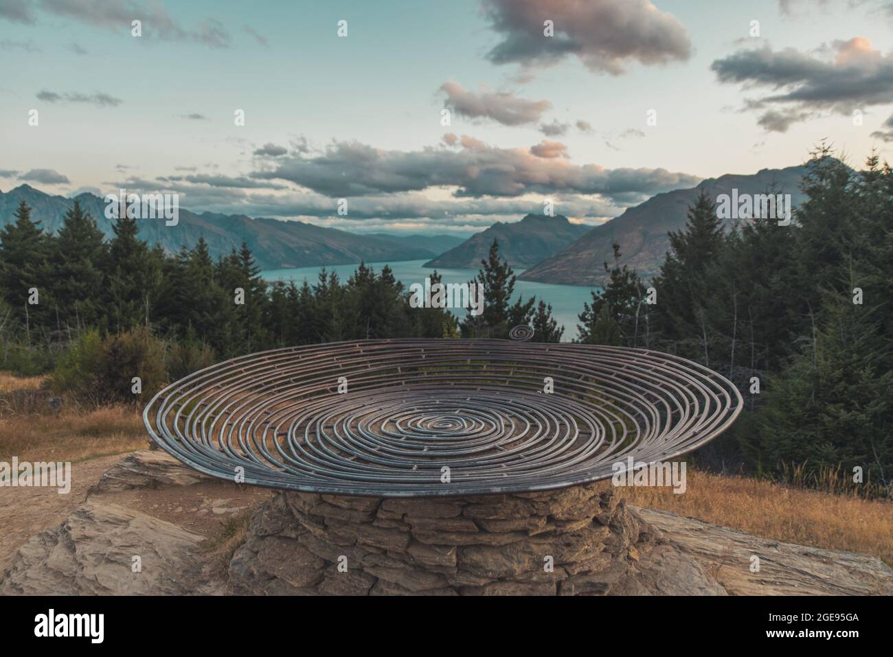 Basket of dreams on the top of Queenstown hill in New Zealand Stock Photo