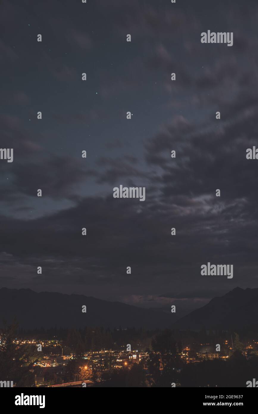 View of Queenstown at night Stock Photo Alamy