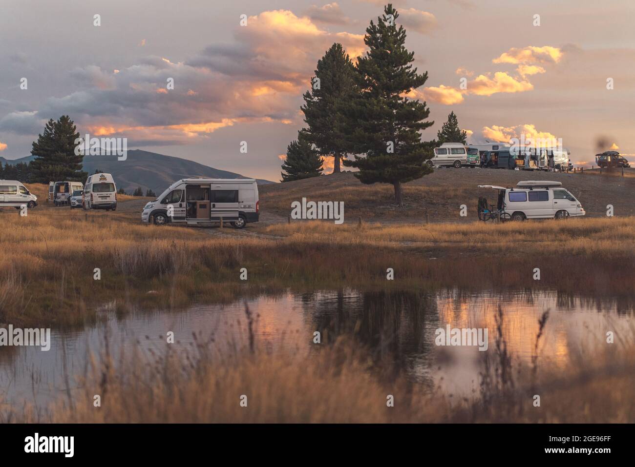 Amazing sunset at Pukaki lake in New Zealand south island Stock Photo ...