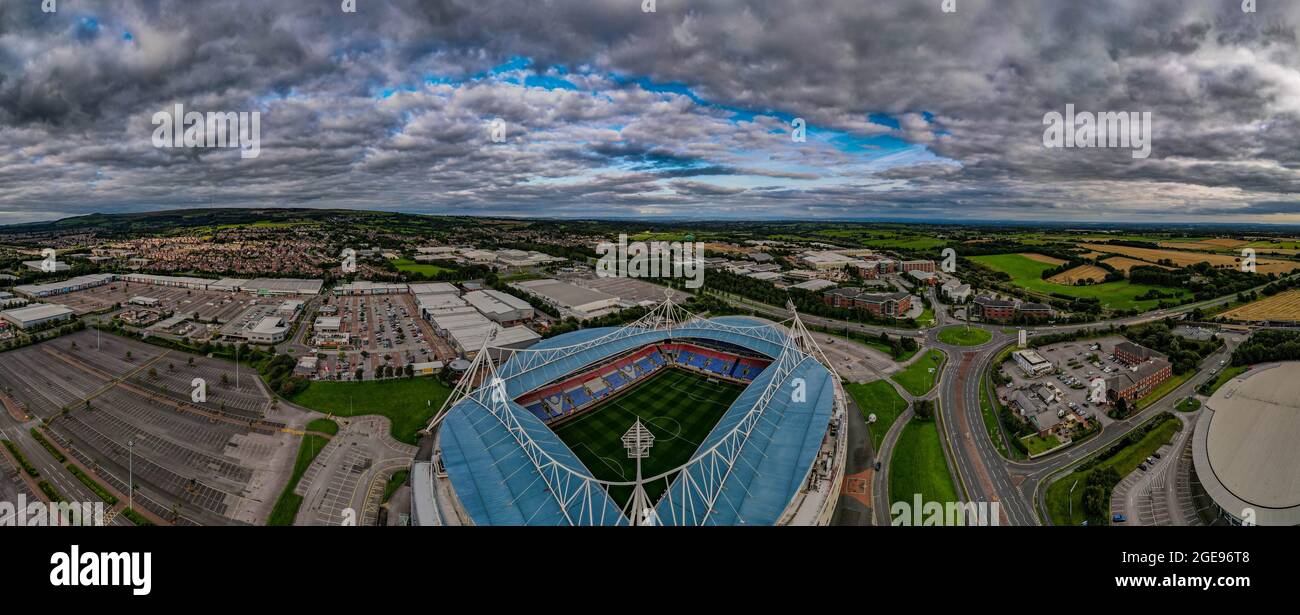 Bolton Wanderers Football Club Rebok Stadium Aerial Drone View Stock