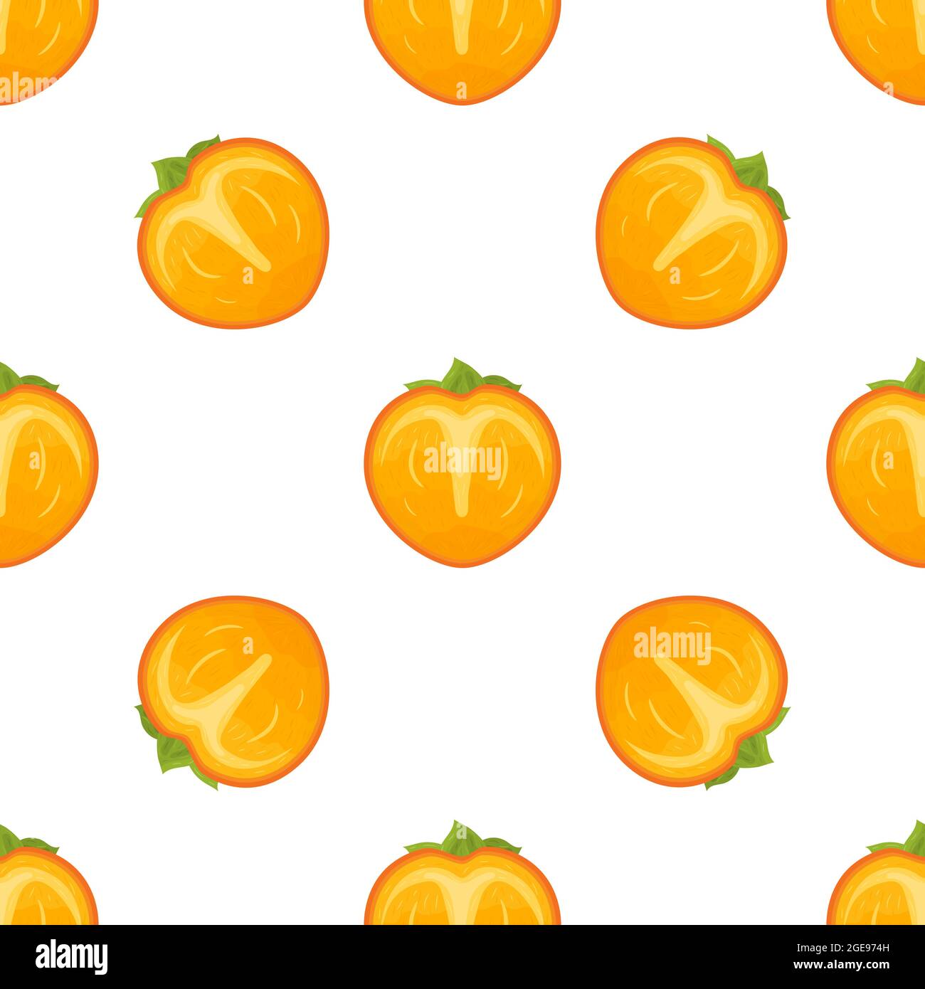 Seamless pattern with fresh half cut persimmon fruit isolated on white ...