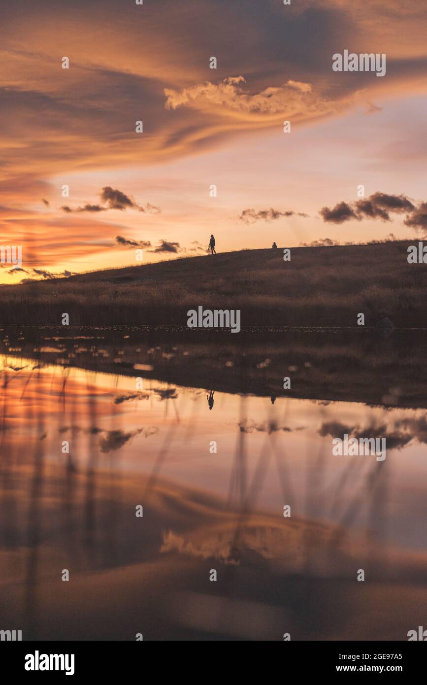 Amazing sunset at Pukaki lake in New Zealand south island Stock Photo ...