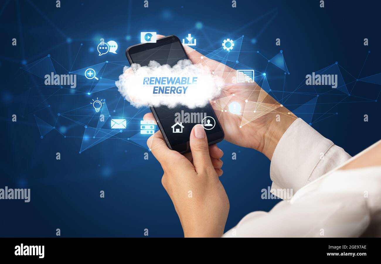 Hand using smartphone with cloud technology concept Stock Photo - Alamy