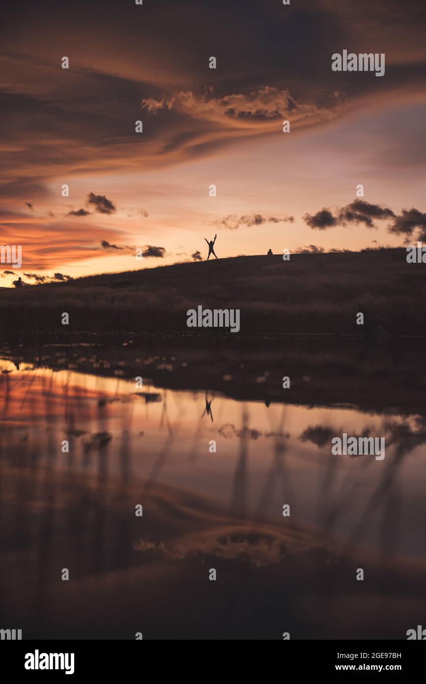Amazing sunset at Pukaki lake in New Zealand south island Stock Photo ...