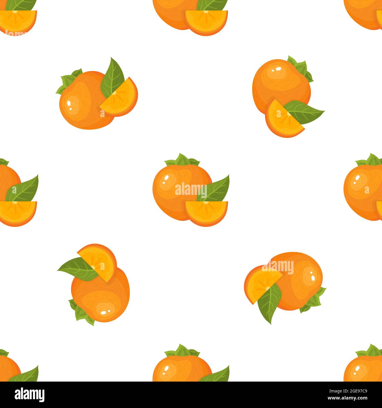 Seamless pattern with fresh bright persimmon fruit isolated on white ...