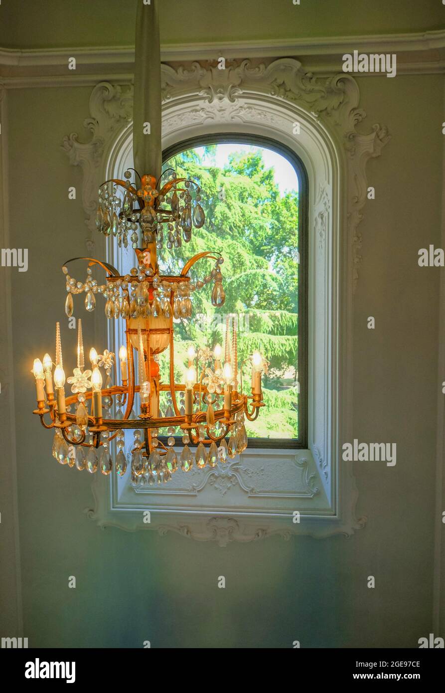 Parma, Italy: Interior of the museum Foundation/Fondazione magnani Rocca. Artdeco chandelier Stock Photo