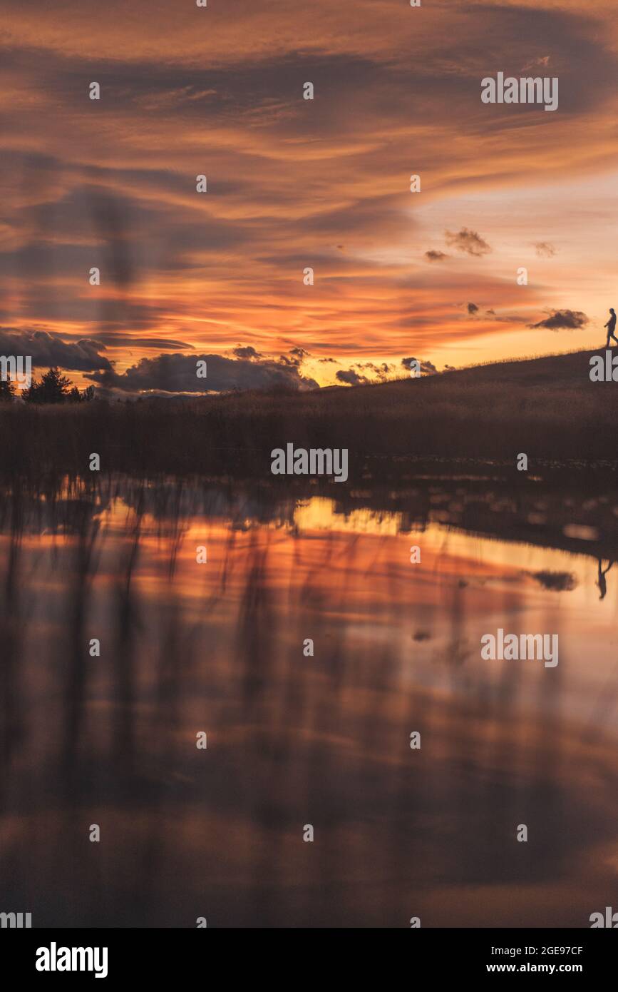 Amazing sunset at Pukaki lake in New Zealand south island Stock Photo ...