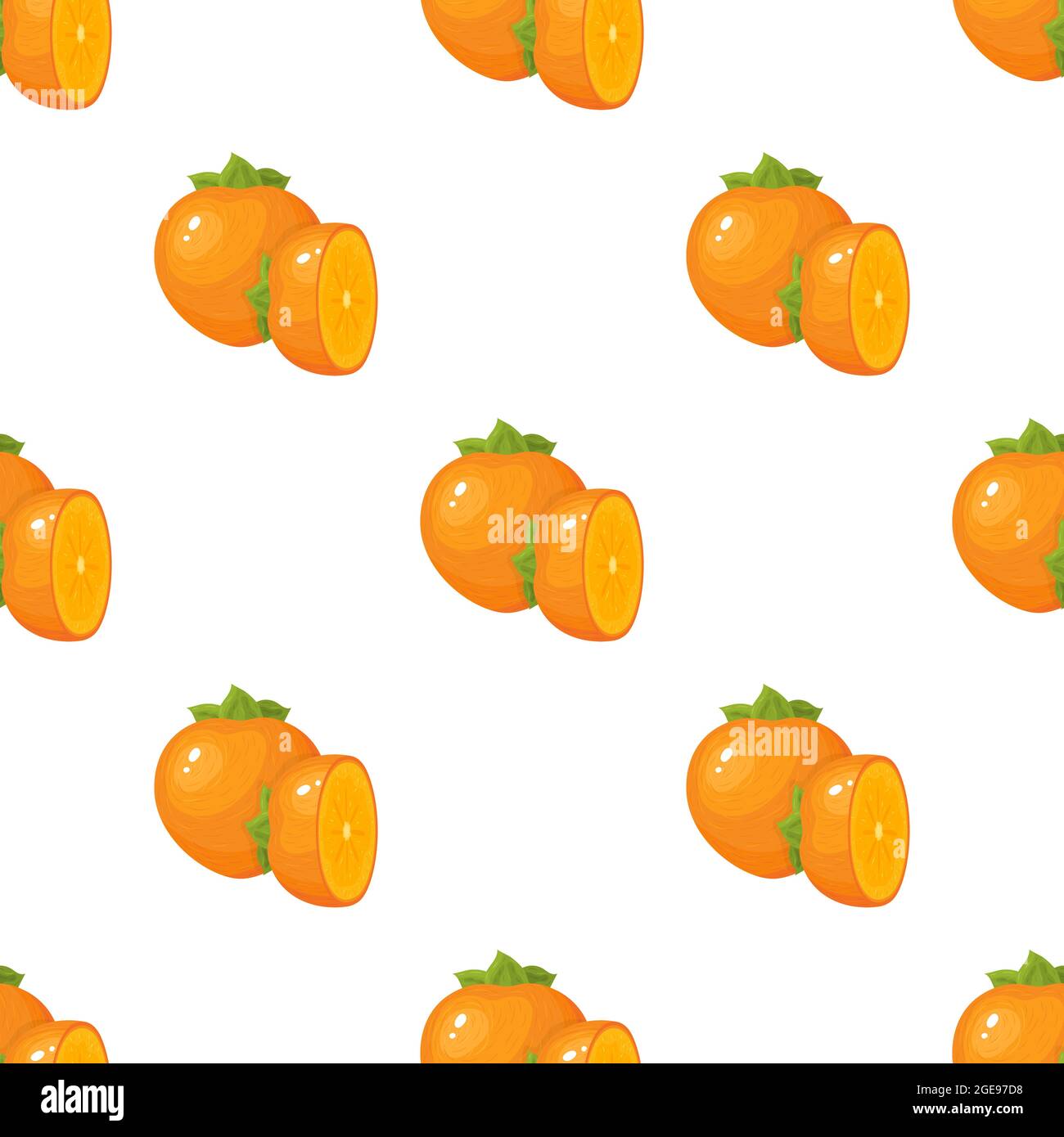 Seamless pattern with fresh bright persimmon fruit isolated on white ...