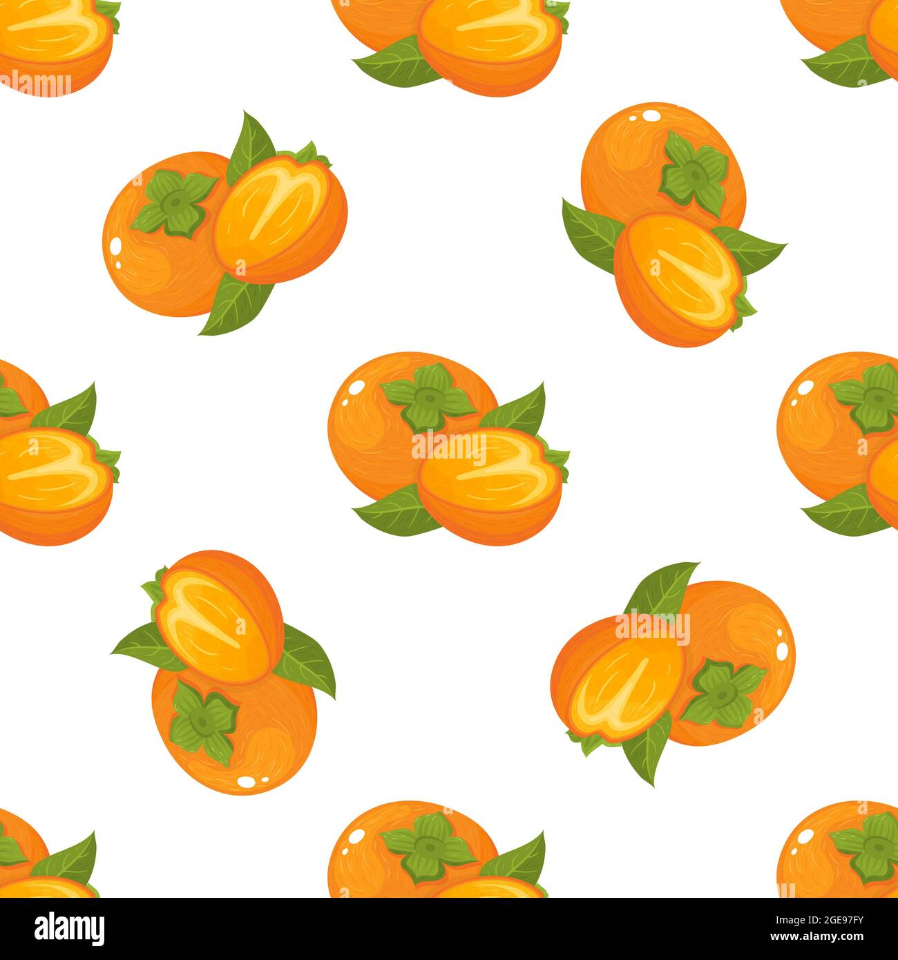 Seamless pattern with fresh bright persimmon fruit isolated on white ...