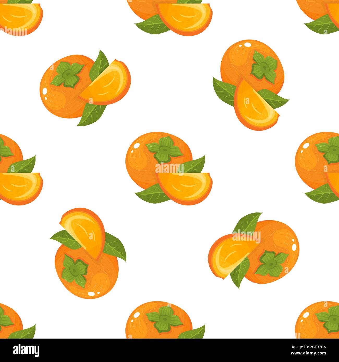 Seamless pattern with fresh bright persimmon fruit isolated on white ...