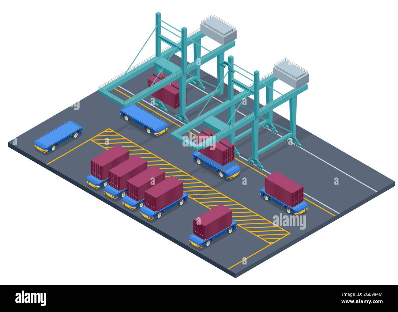 Isometric Automated Transport Vehicles Container Loading Cargo ...