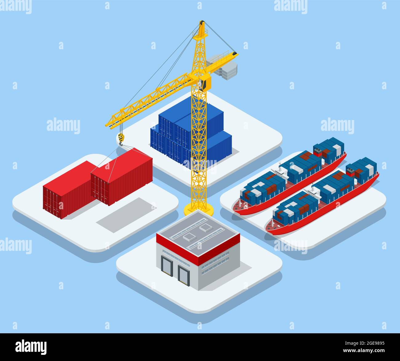 Isometric Automated Transport Vehicles Container Loading Cargo ...