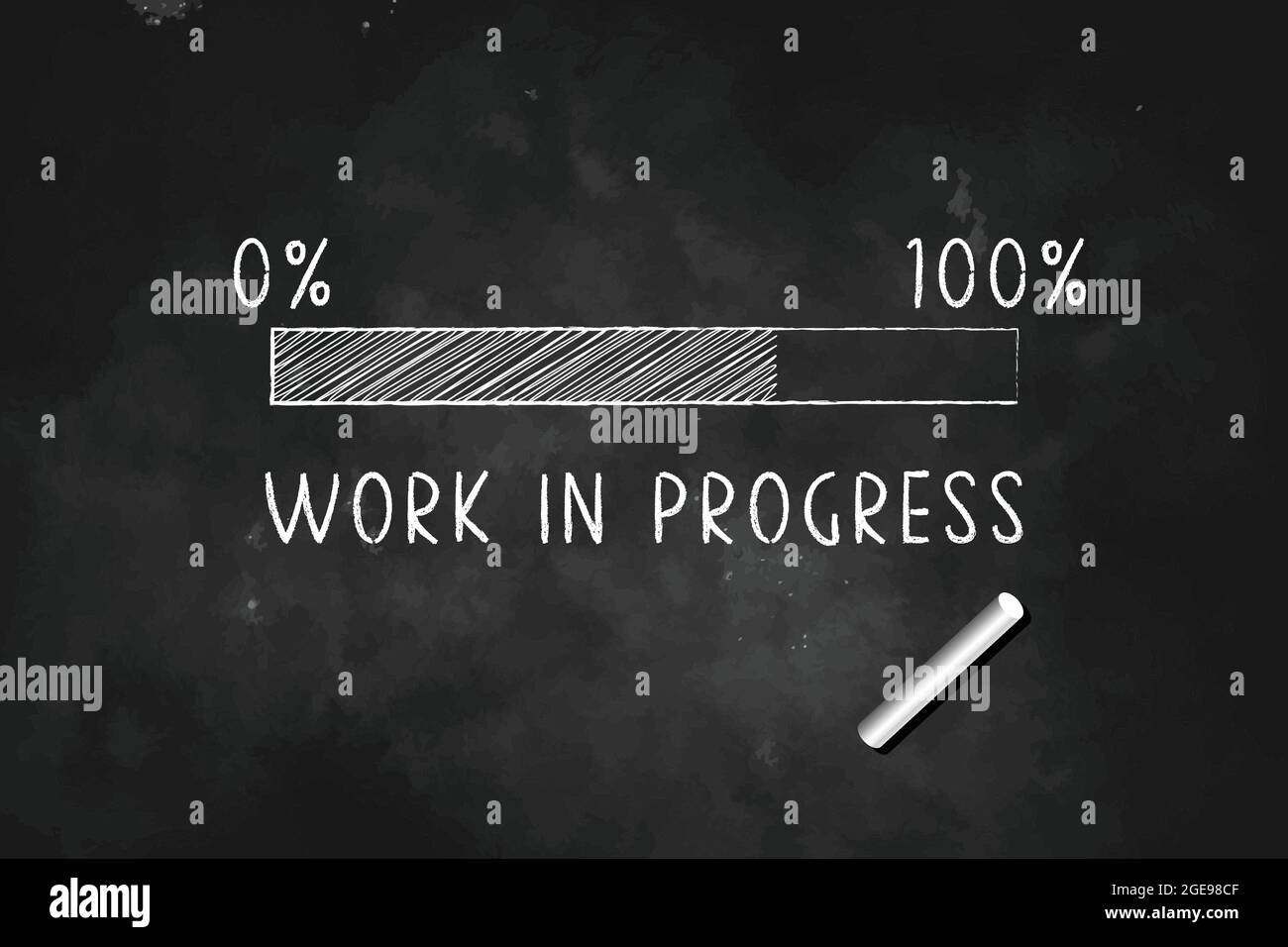 Work in process from zero to one hundred percent or process of downloading a file from zero to one hundred percent drawn with chalk on blackboard Stock Vector