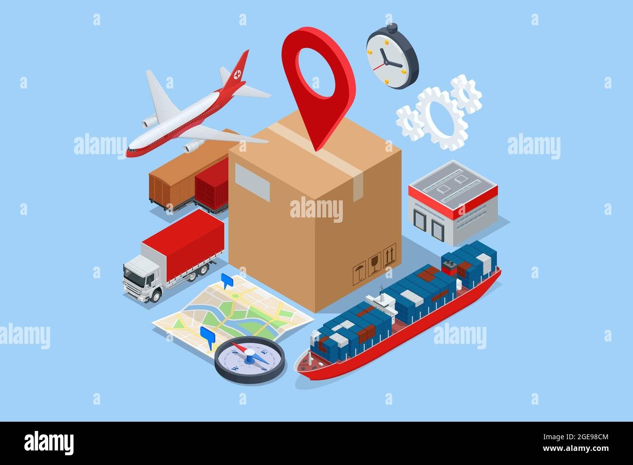 Isometric Global Logistics Network. Air cargo trucking rail ...