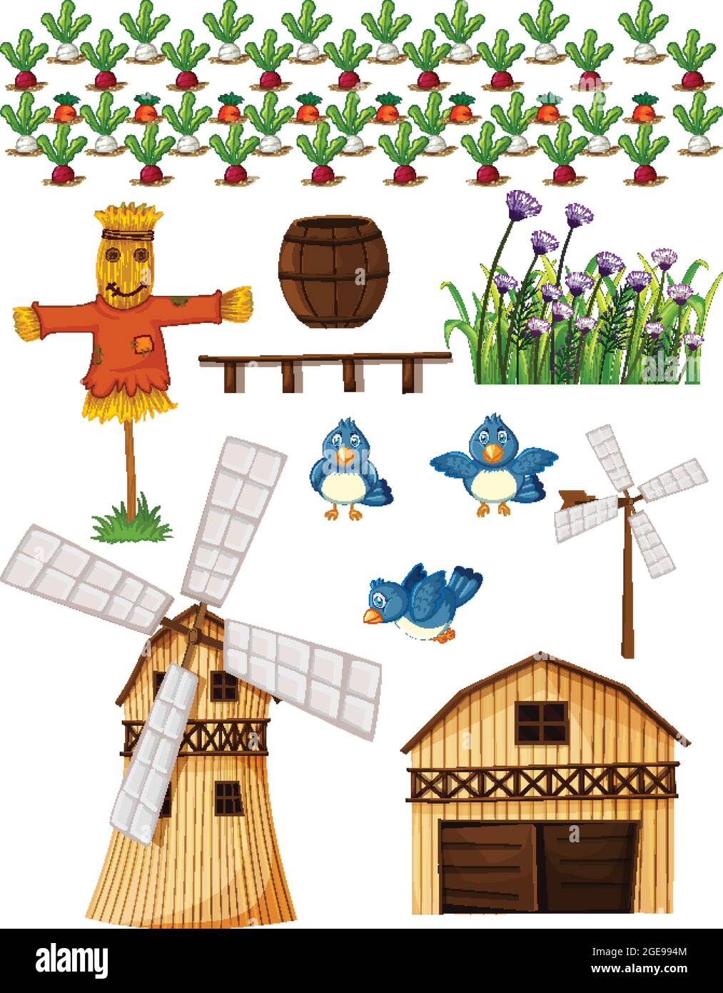 Farm element set isolated on white background illustration Stock Vector ...