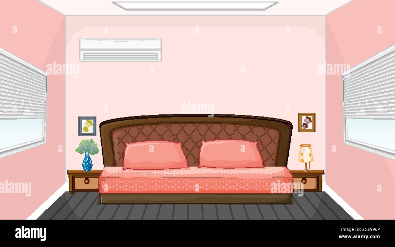 Pink bedroom interior design with furniture illustration Stock Vector ...