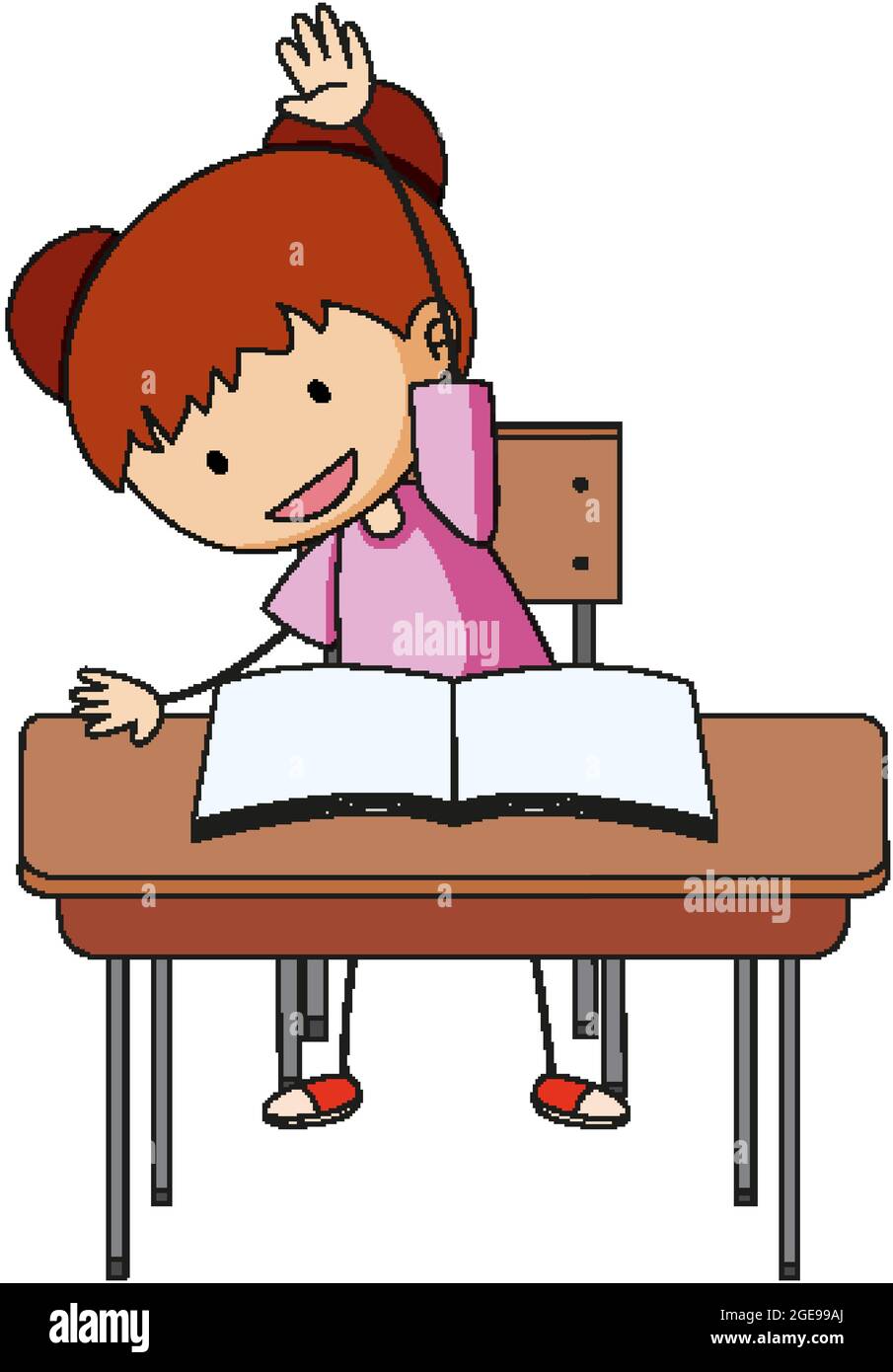 A girl doing homework doodle cartoon character illustration Stock Vector