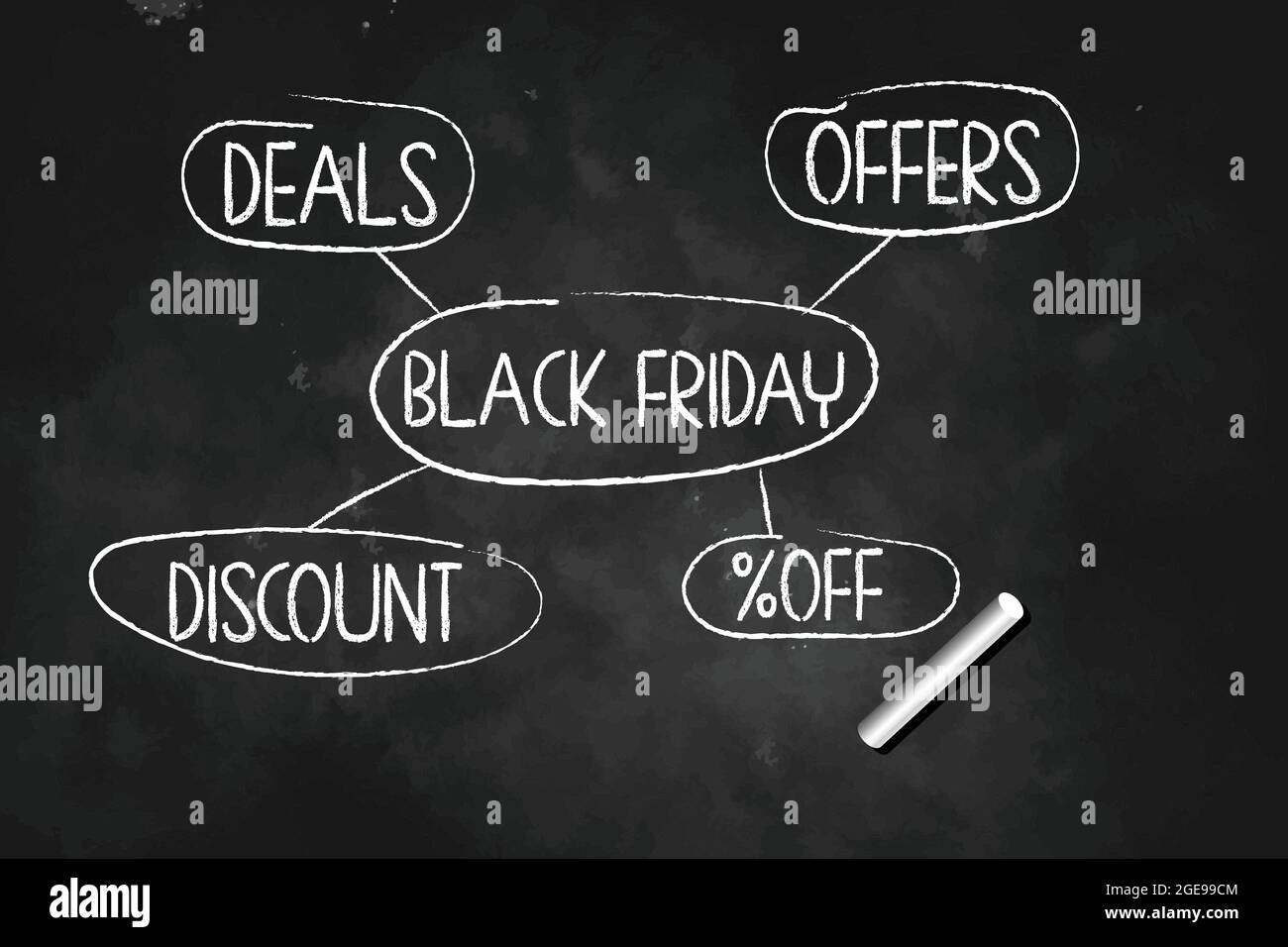 Black Friday   offers deals discount off chart drawn with chalk on black board vector illustration Stock Vector