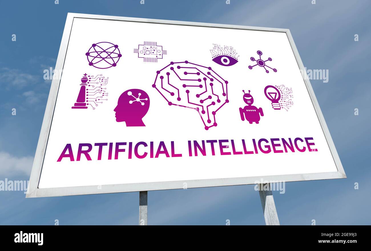 Artificial intelligence concept drawn on a billboard Stock Photo