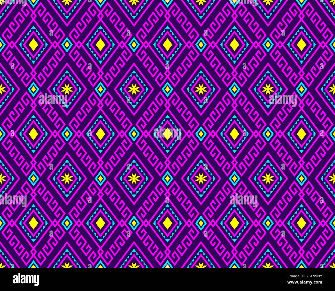 Magenta Turquoise Tribe or Ethnic Seamless Pattern on Purple Background in  Symmetry Rhombus Geometric Bohemian Style for Clothing or Apparel,Embroider  Stock Vector Image & Art - Alamy