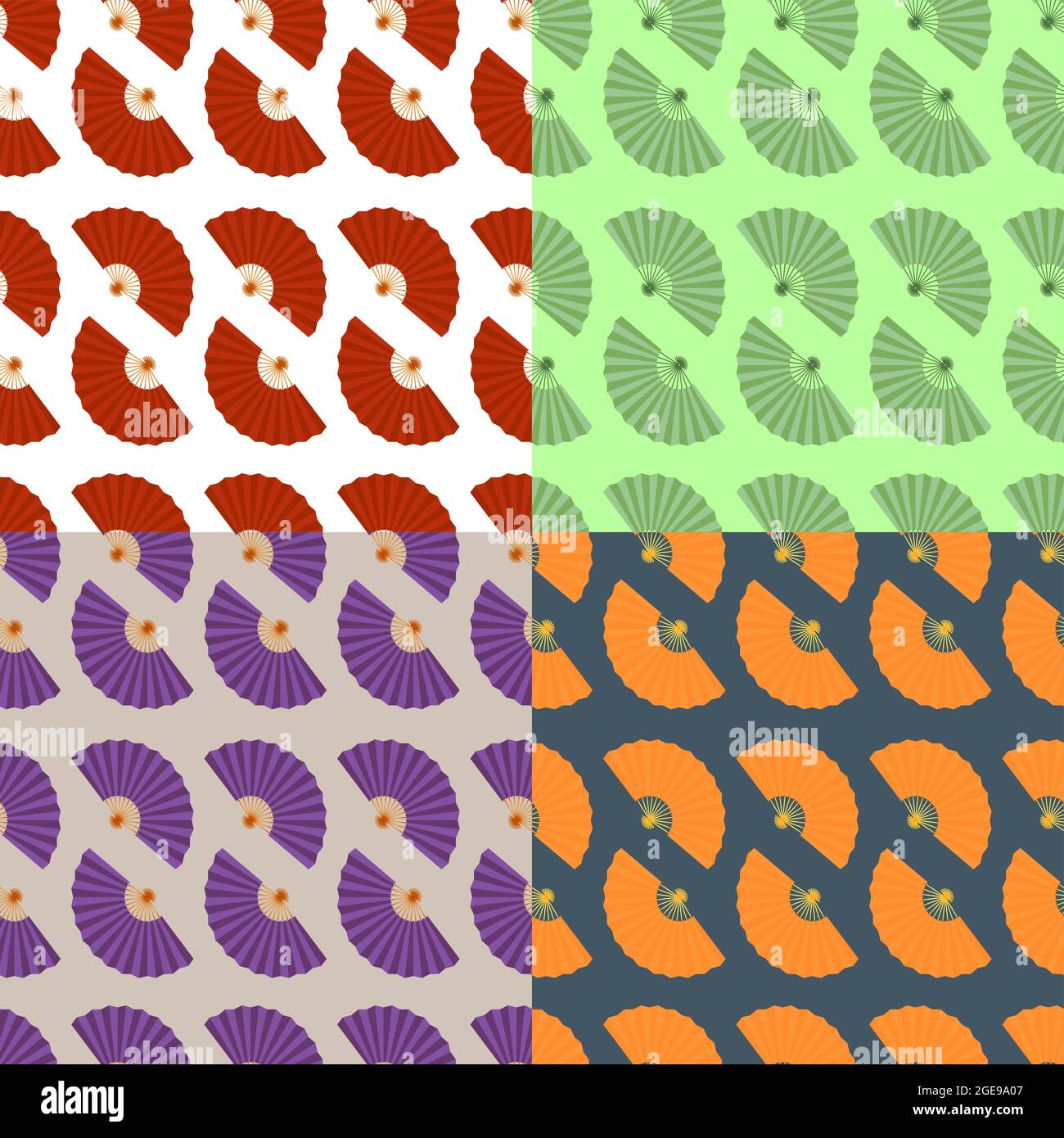 set of seamless patterns with folding fan of Japanese geisha. Ornament for decoration and printing on fabric. Design element. Vector Stock Vector
