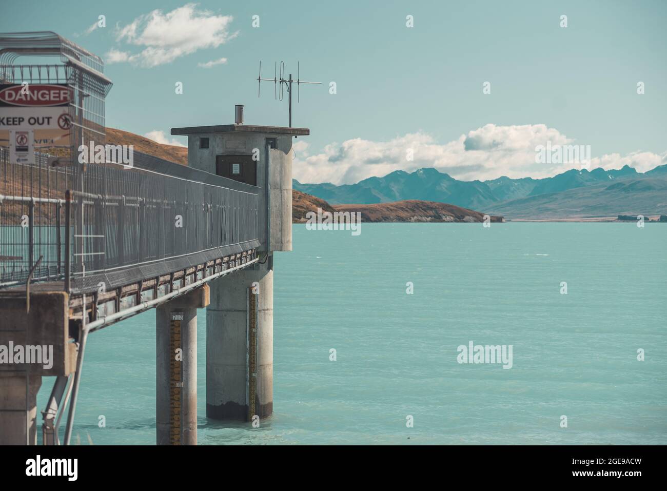 Power stations at Tekapo lake in New Zealand Stock Photo