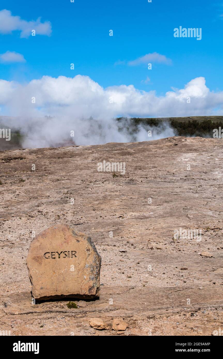 Hverir, geothermal spot with bubbling pools of mud and steaming fumaroles Stock Photo