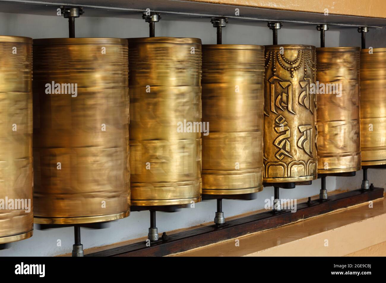 Buddhist prayer wheels Stock Photo