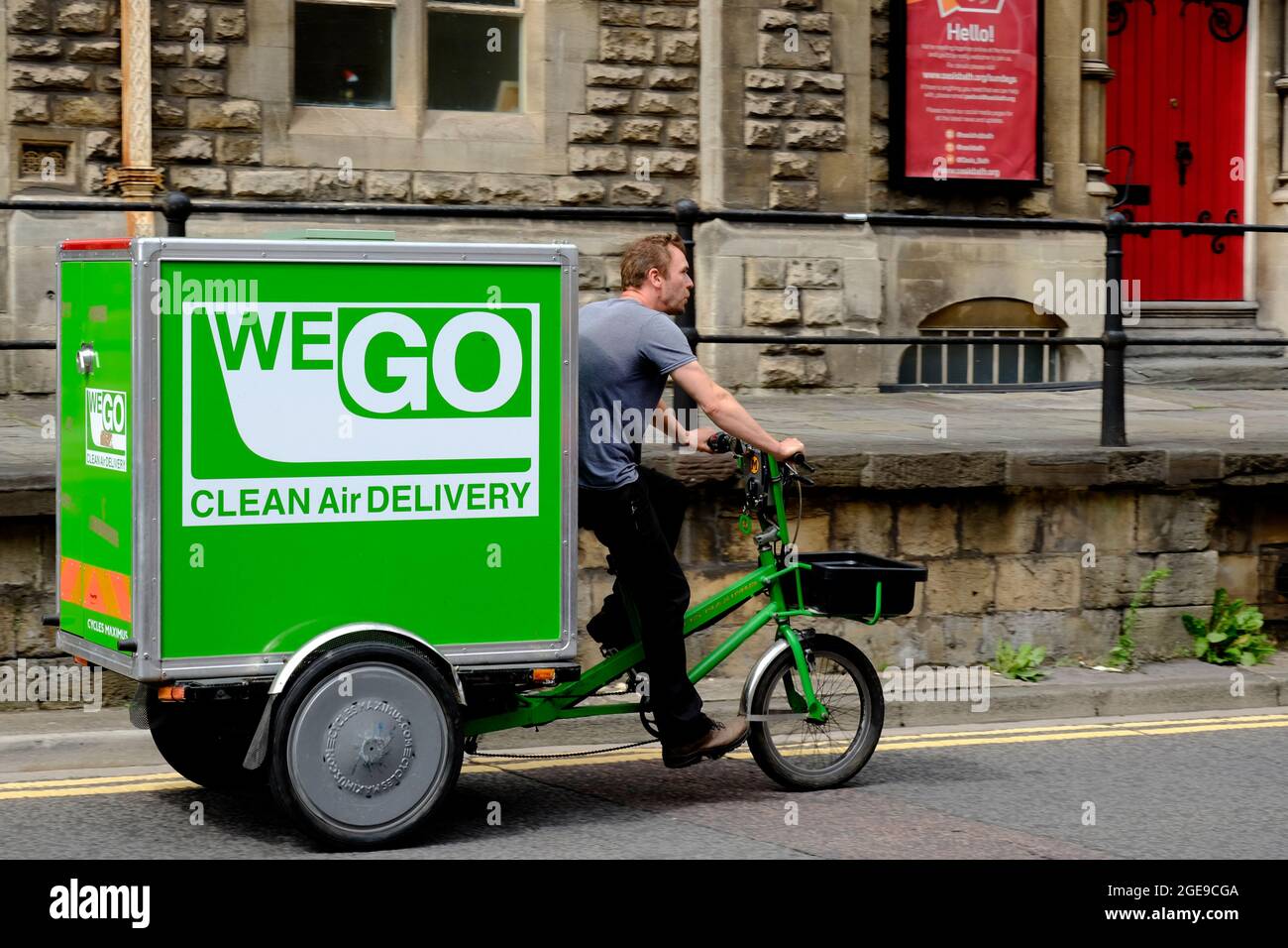 A bicycle deleivery service in Bath somerset UK. We go clean air delivery Stock Photo