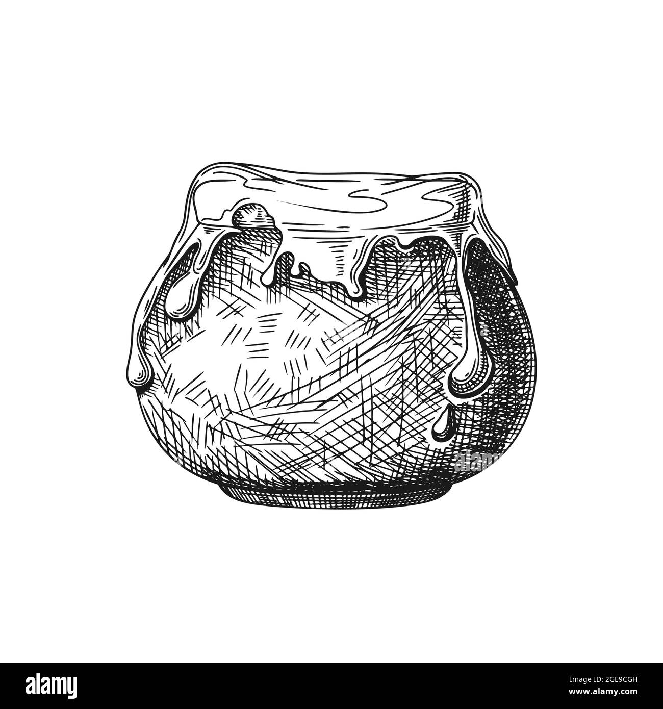 Sketch of a pot from which honey flows. Vector illustration Stock Vector