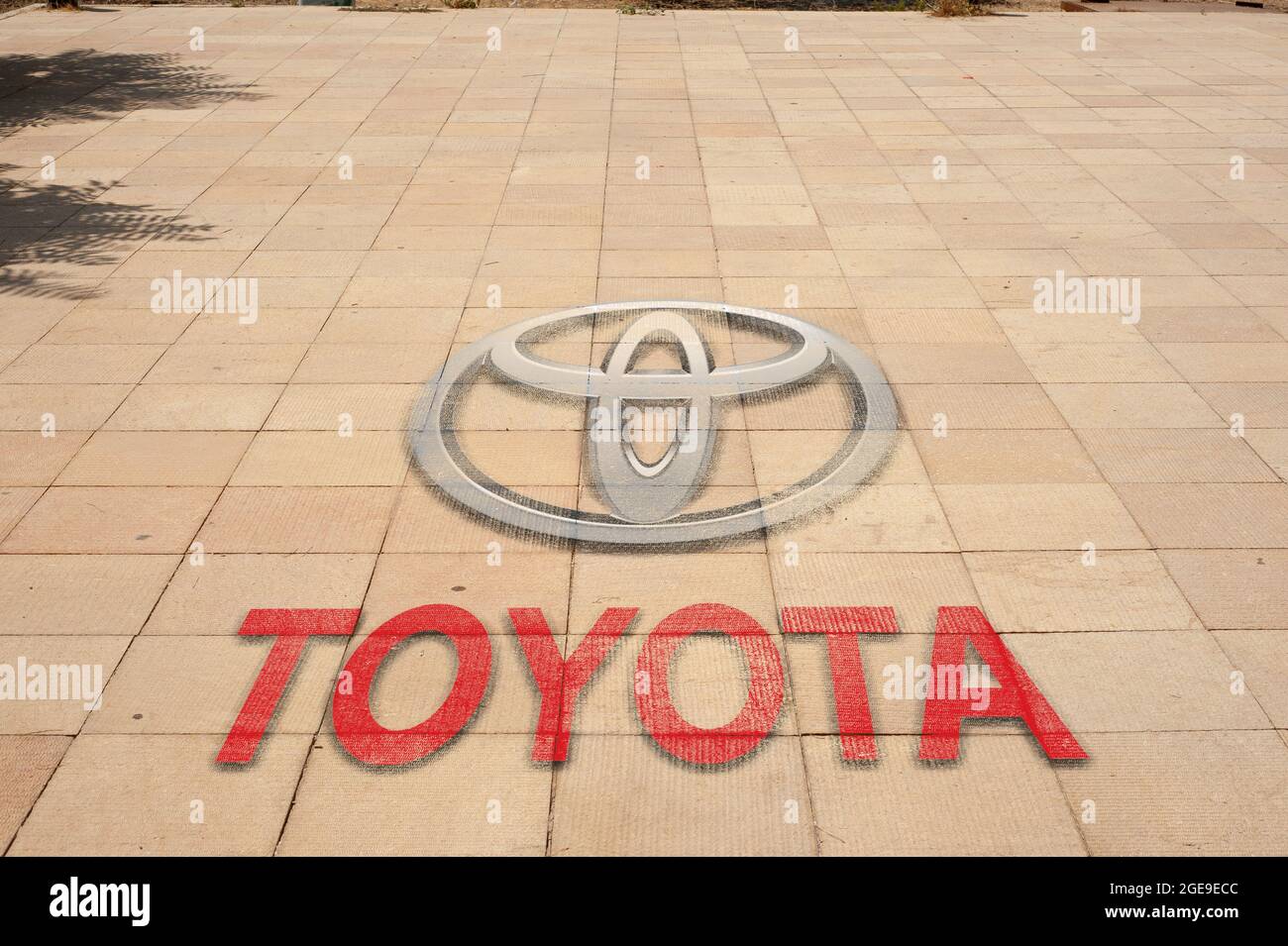 shiraz, iran - June 17, 2021: Toyota logo painted on the ground. Toyota Motor Corporation is a Japanese automotive manufacturer headquartered in Toyot Stock Photo