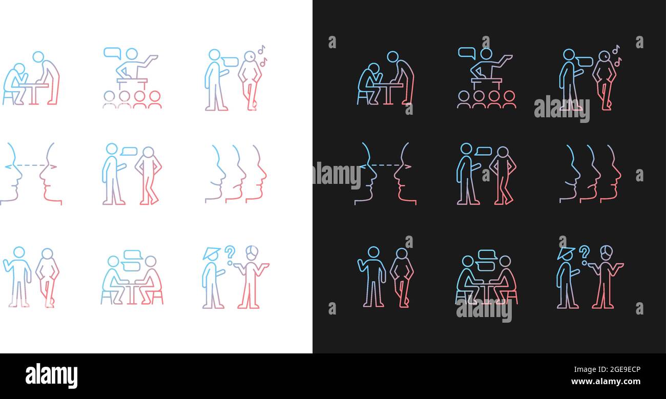 Communication process gradient icons set for dark and light mode Stock ...