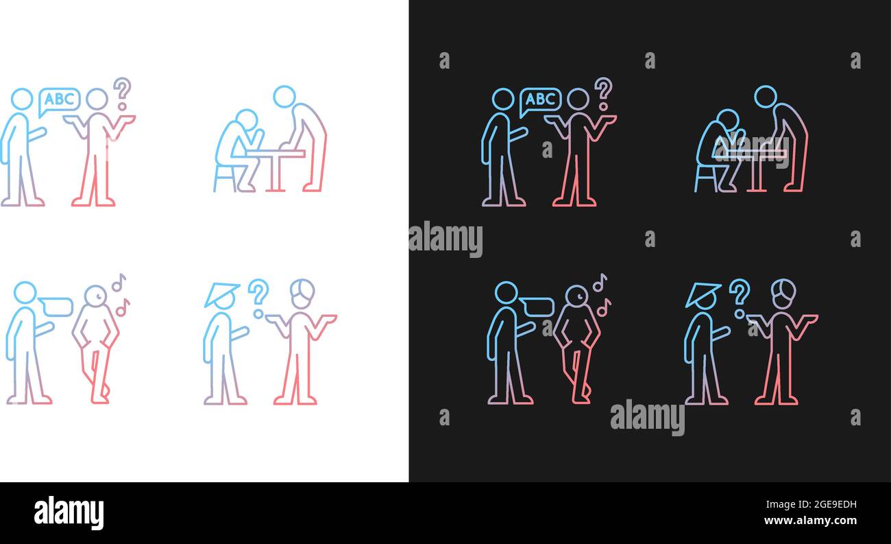 Communicating effectively gradient icons set for dark and light mode Stock Vector