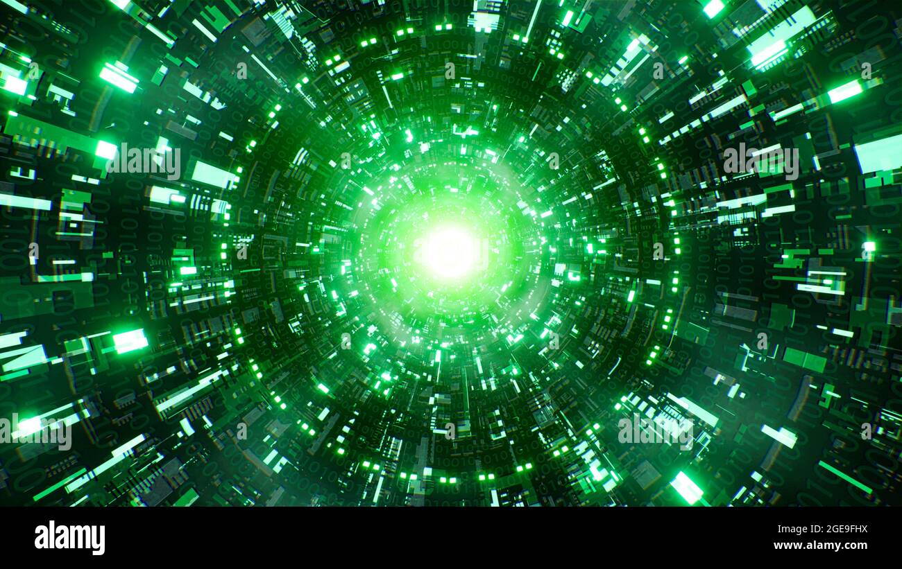 Technology Binary Data Flow in the Sci Fi Matrix Tunnel Background Stock Photo
