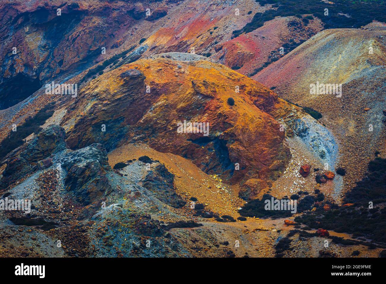 Parys mountain, unused copper mine on Anglesey island in North Wales, UK.Out of this world, marsian-like landscape. Stock Photo