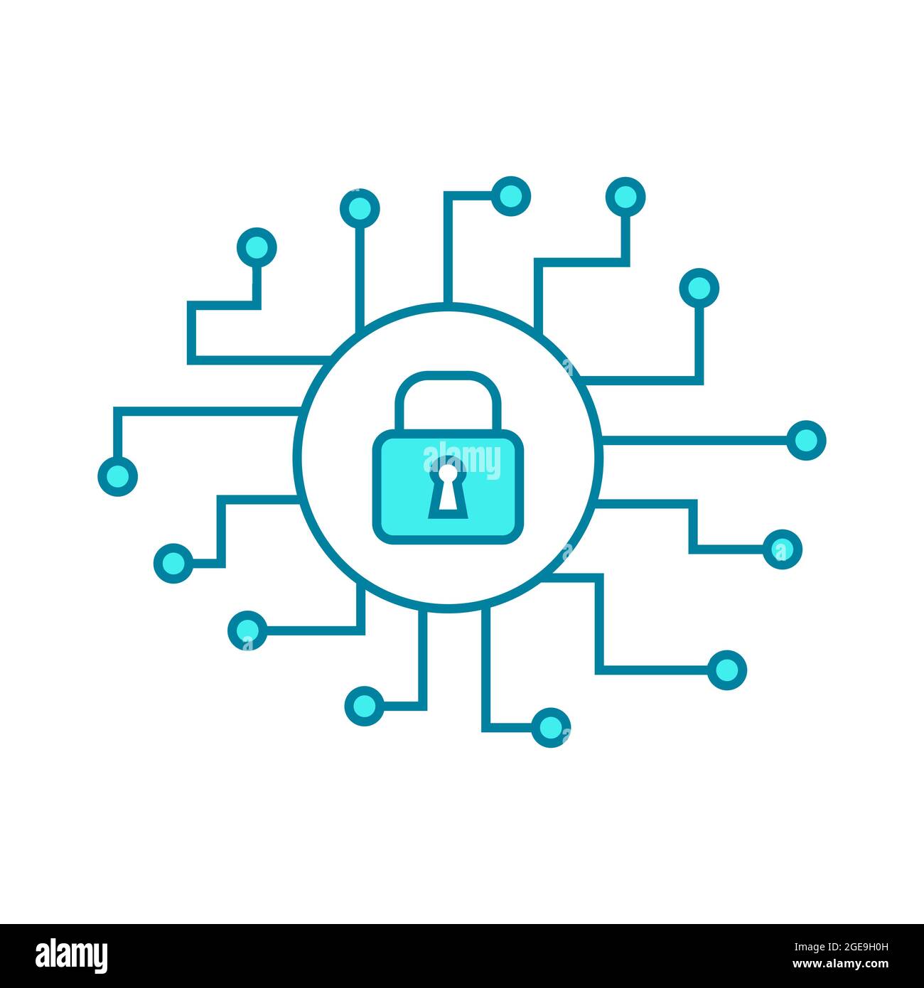Cyber security line icon. Computer component with a padlock. Data and