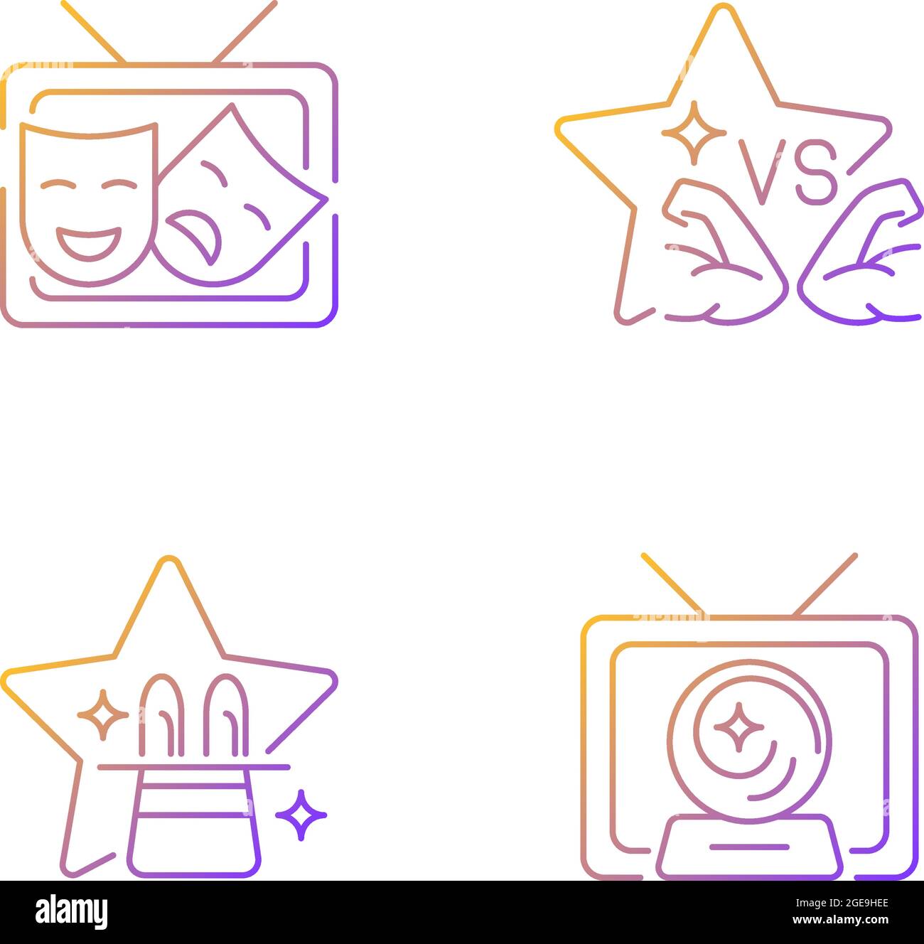 TV shows genres gradient linear vector icons set Stock Vector